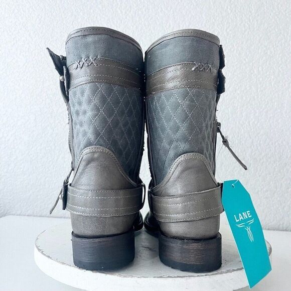 NEW Lane Boots Womens Gray Leather Canvas Mid-Calf Western Moto Style Zip Size 8 - Picture 3 of 11